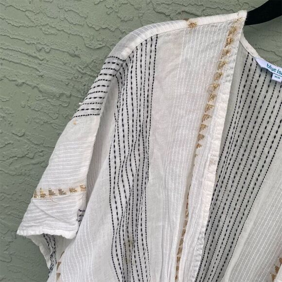 Blue Island XS White Cover Up with Gold and Black Embroidery Drawstring Waist - Picture 5 of 11